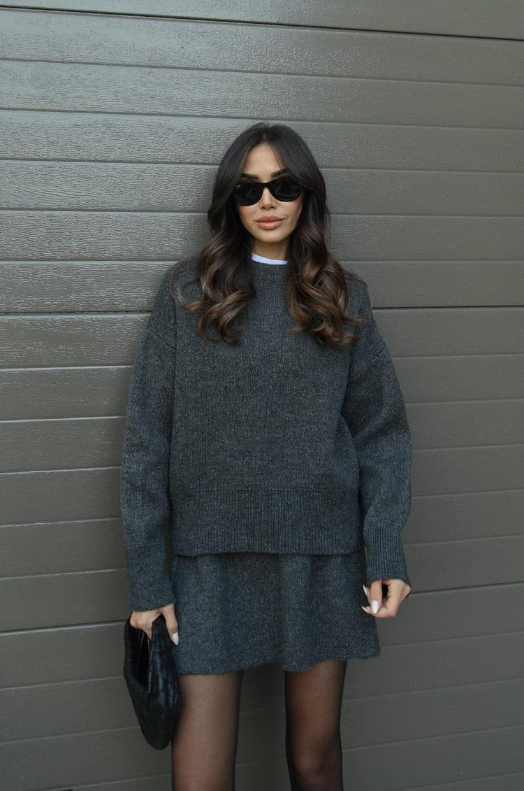 Lavinque outfit set Gris / XS Ensemble Pull Oversize & Jupe | Élégance & Confort | Look Automnal