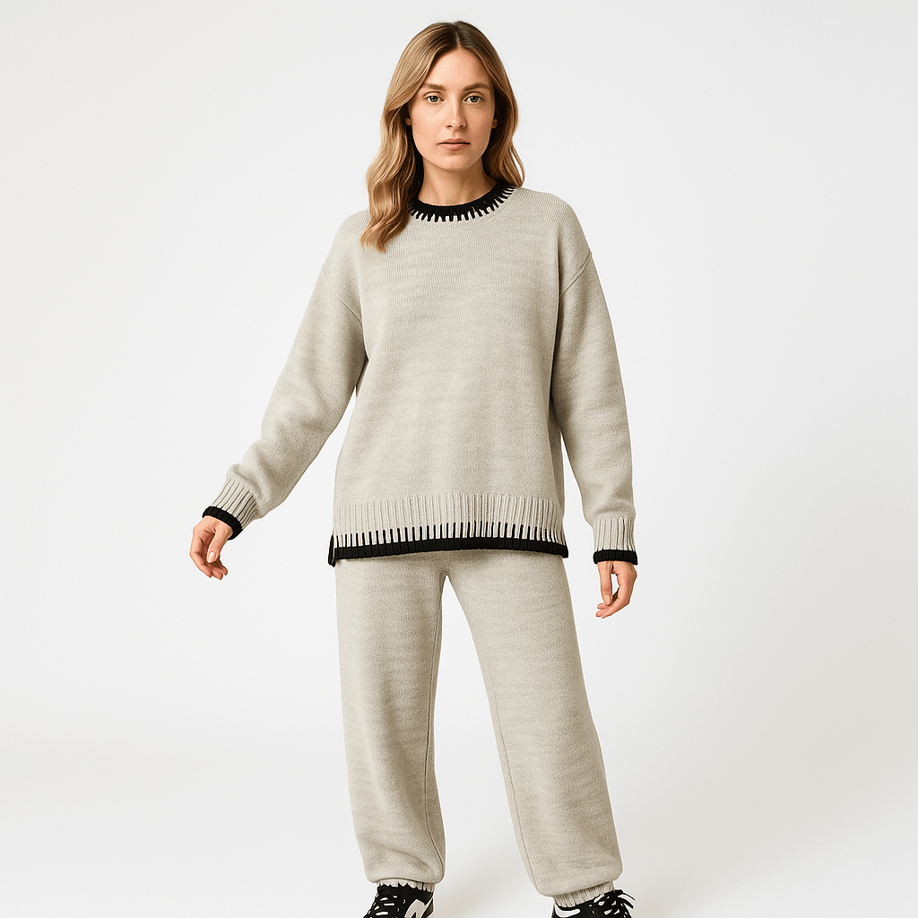 Lavinque Outfit set GrisClair / S Ensemble Loungewear Beige Chiné | Confort & Détente | Finitions Contrastées