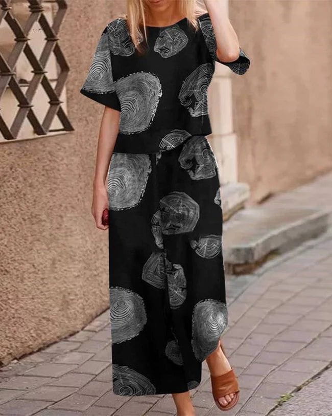 Lavinque outfit set Impression noire / S Ensemble Lin Femme | Deux Pièces | Confort et Élégance