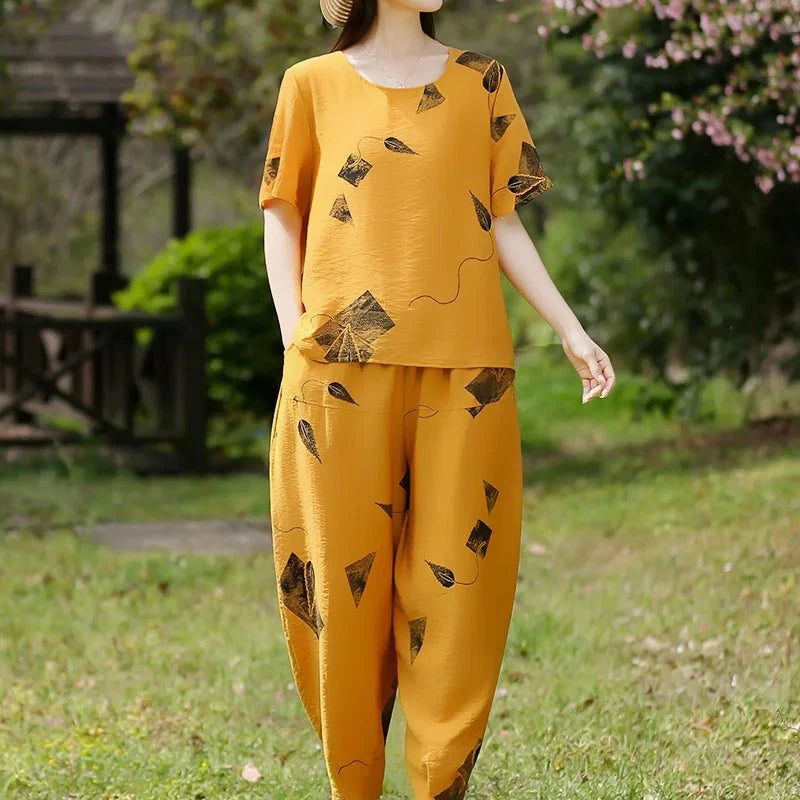 Lavinque outfit set Jaune / L Ensemble Décontracté en Lin | Léger & Confortable | Style Bohème