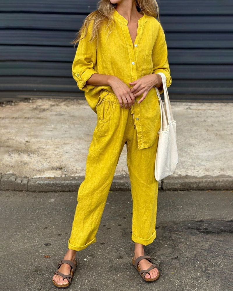 Lavinque outfit set Jaune / S Ensemble Lin Femme | Chemise et Pantalon | Léger et Élégant