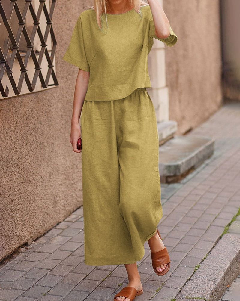 Lavinque outfit set Jaune / S Ensemble Lin Femme | Deux Pièces | Confort et Élégance