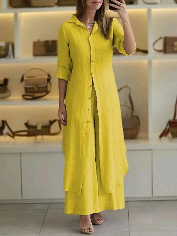 Lavinque outfit set Jaune / S Ensemble Long en Lin | Élégance Naturelle | Confort &  Légèreté