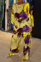 Lavinque outfit set Jaune / S Ensemble Satin Imprimé | Multicolore | Élégance et Fluidité