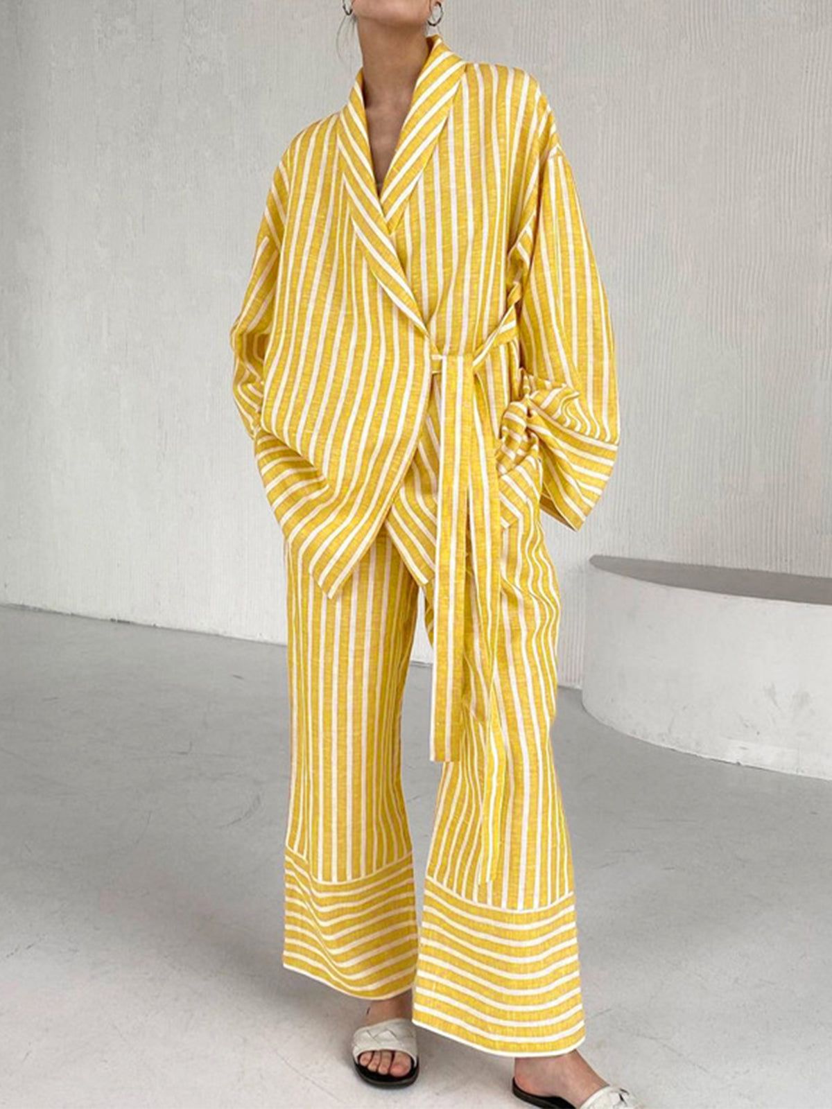 Lavinque outfit set Jaune / XS Ensemble Rayé Femme | Confort | Chic Décontracté
