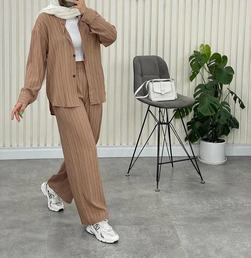 Lavinque outfit set Kaki / M Ensemble Pantalon & Chemise | Look Moderne | Élégance Décontractée
