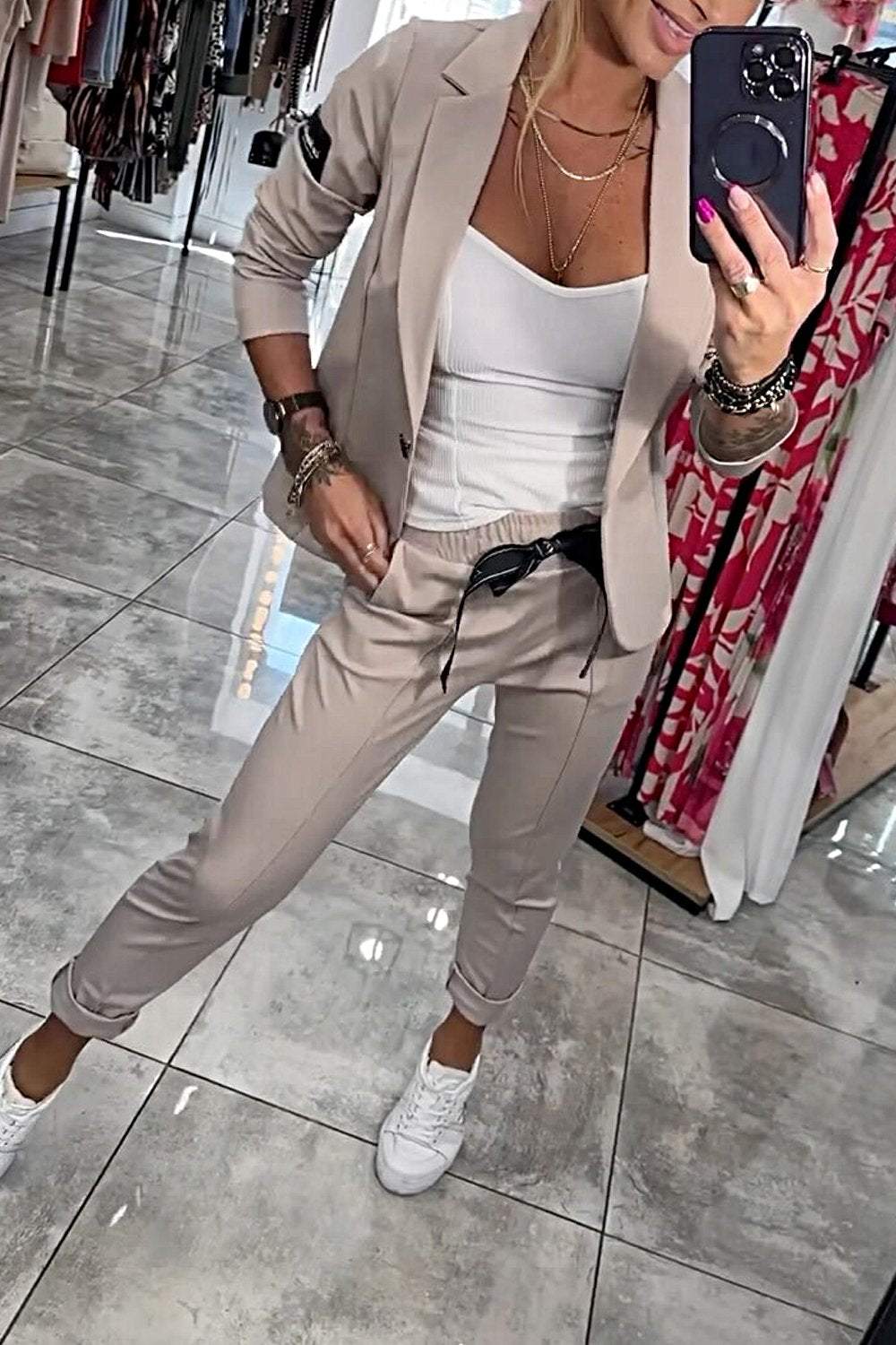 Lavinque outfit set Kaki / S Ensemble Blazer et Jogger | Chic Décontracté | Élégance et Confort