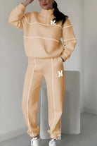 Lavinque Outfit set Kaki / S Ensemble de Jogging Vert Foncé | Col Zippé & Lettrage M | Sportif et Stylé