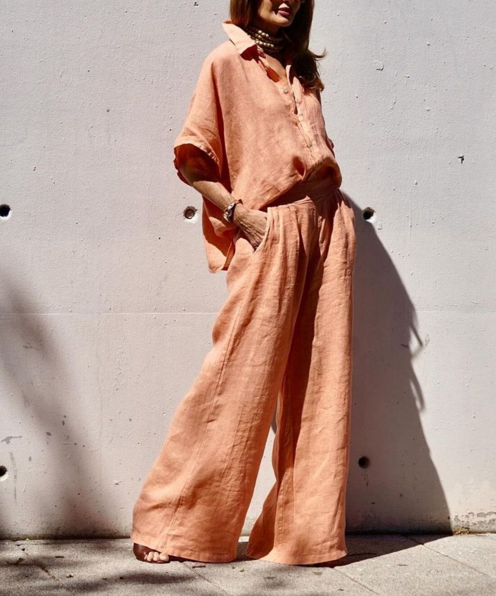 Lavinque outfit set Kaki / S Ensemble Lin Chemise et Pantalon Large | Élégant | Léger et Tendance