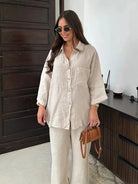 Lavinque outfit set Kaki / S Ensemble Lin Chemise & Pantalon | Chic | Léger et Confortable
