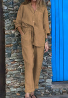 Lavinque outfit set Kaki / S Ensemble Lin Femme | Chemise et Pantalon | Léger et Élégant