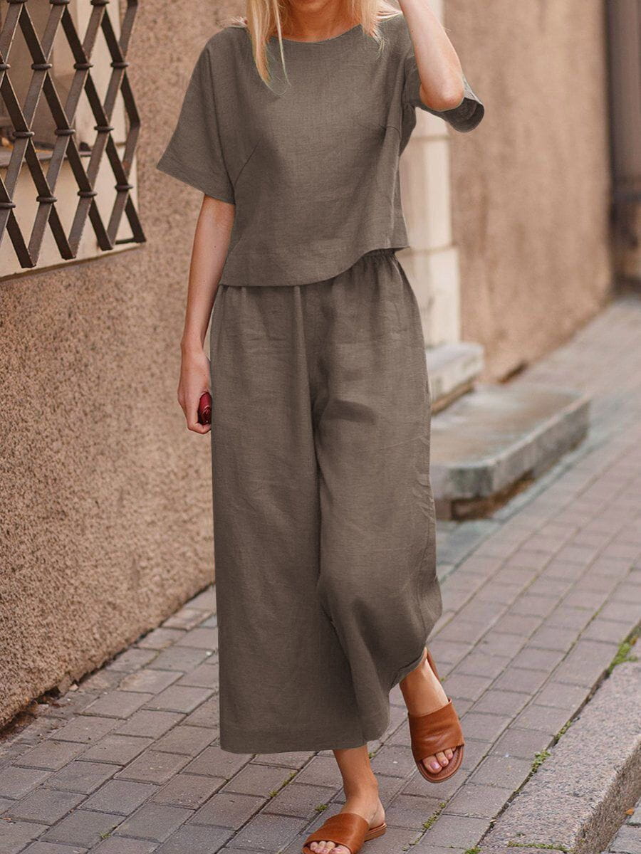 Lavinque outfit set Kaki / S Ensemble Lin Femme | Deux Pièces | Confort et Élégance