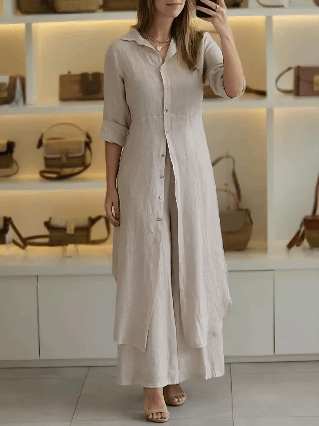 Lavinque outfit set Kaki / S Ensemble Long en Lin | Élégance Naturelle | Confort &  Légèreté