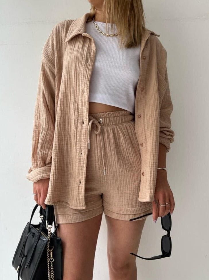 Lavinque outfit set Kaki / S Ensemble Short & Chemise | Beige | Décontracté et Tendance