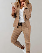 Lavinque outfit set Kaki / S Ensemble Tailleur à Carreaux | Chic & Confortable | Bureau & Quotidien