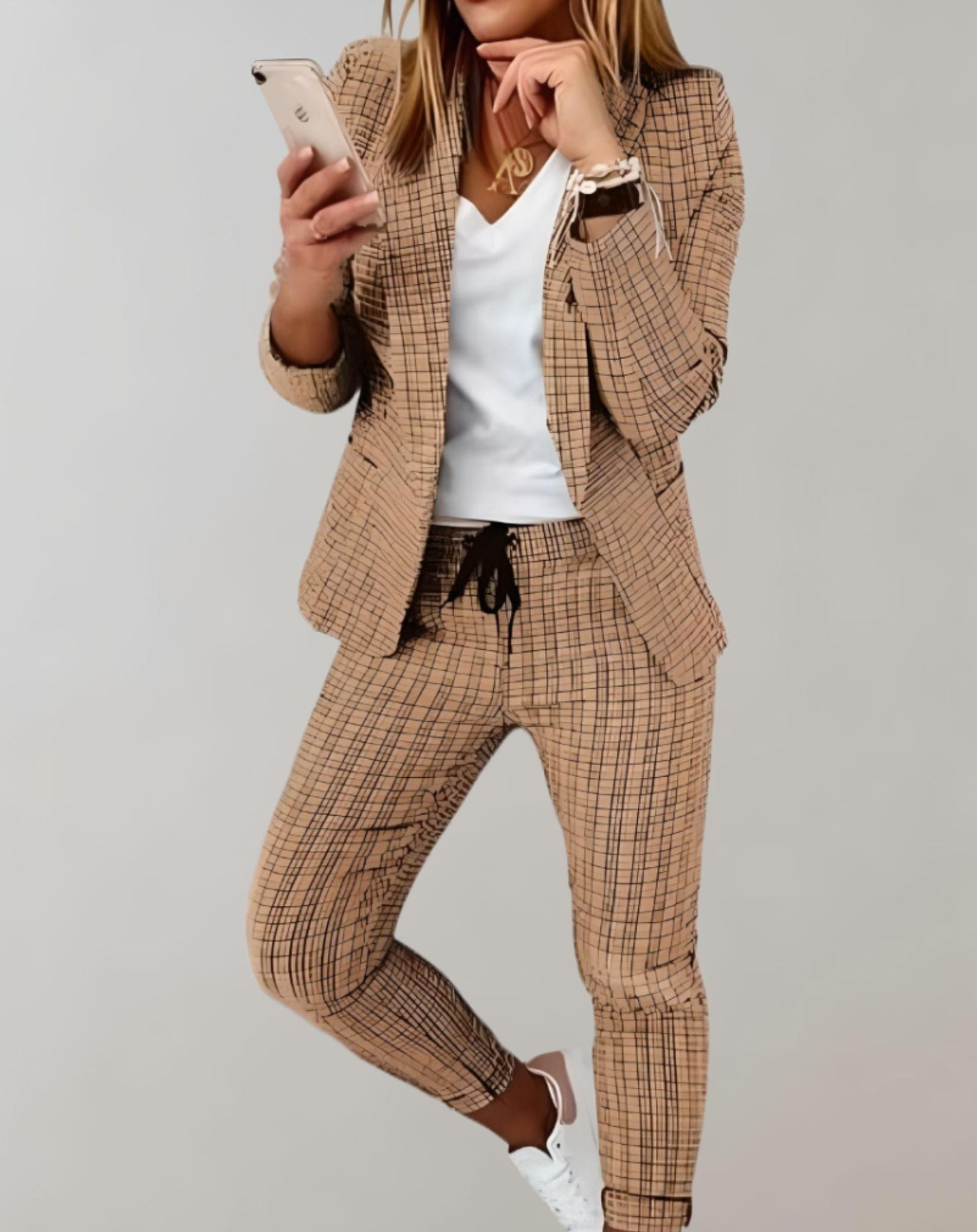 Lavinque outfit set Kaki / S Ensemble Tailleur à Carreaux | Chic & Confortable | Bureau & Quotidien