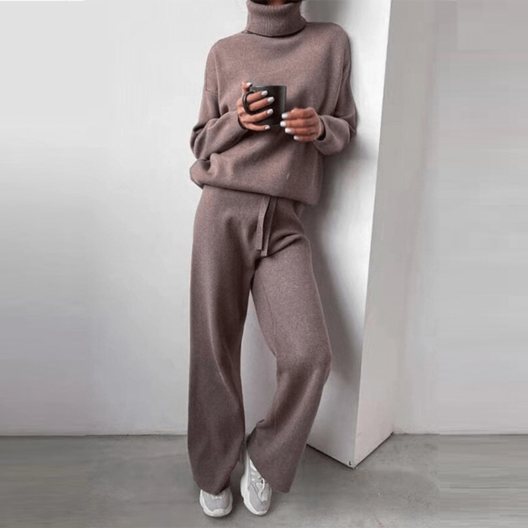 Lavinque outfit set Kaki / S Ensemble Tricoté à Col Roulé | Élégance Décontractée | Doux & Confortable