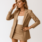 Lavinque Outfit set Kaki / S Tailleur Jupe Camel | Blazer Structuré & Mini-Jupe | Chic Urbain