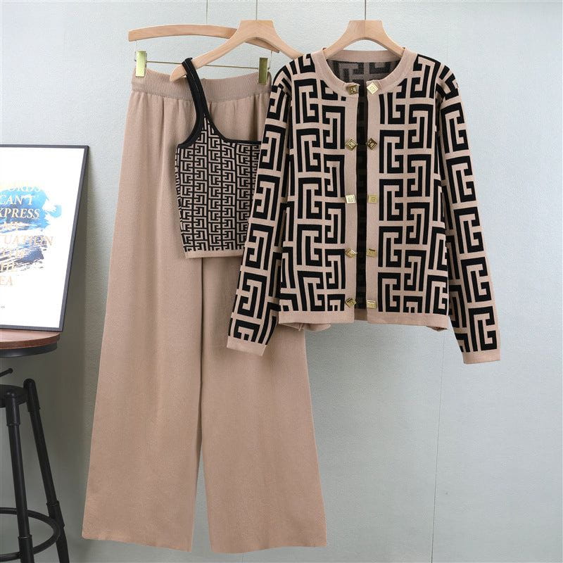 Lavinque outfit set Kaki / Taille Unique Ensemble Chic 3 Pièces | Motif Graphique | Élégance et Confort