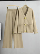 Lavinque Outfit set Kaki / XS Ensemble Pantalon & Cardigan Boutonné | Beige Sable | Élégance Décontractée