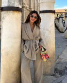 Lavinque Outfit set Kaki / XS Ensemble Pantalon & Veste Ceinturée | Taupe Élégant | Fluide et Sophistiqué