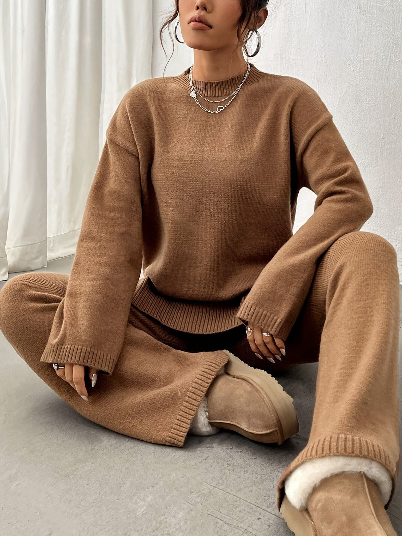 Lavinque Outfit set Kaki / XS Ensemble Tricot Décontracté | Marron Caramel | Douillet & Élégant