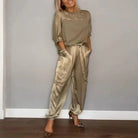 Lavinque Outfit set L'or / S Ensemble Satiné Chic | Beige Doré | Élégant et Fluide