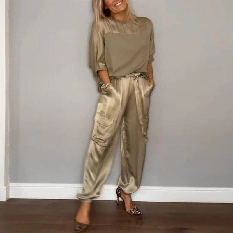 Lavinque Outfit set L'or / S Ensemble Satiné Chic | Beige Doré | Élégant et Fluide