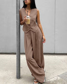 Lavinque outfit set Marron foncé / S Ensemble Tailleur Débardeur et Pantalon Large | Élégant | Fluide et Moderne