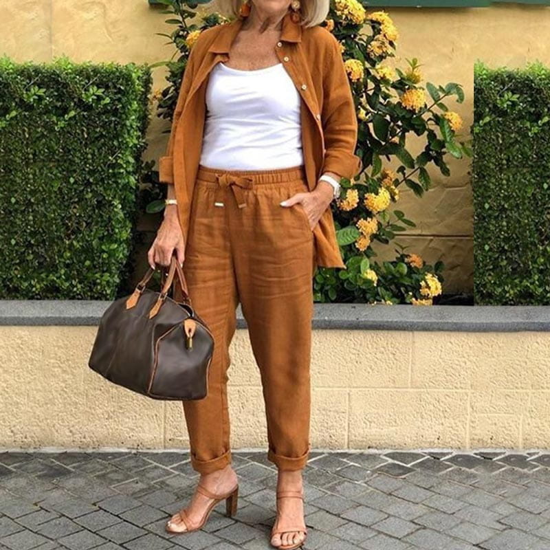 Lavinque outfit set Marron / M Ensemble en Lin | Confortable | Élégant et Décontracté