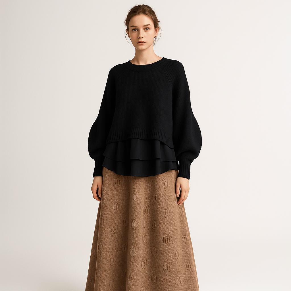 Lavinque Outfit set Marron Noir / XS Ensemble Jupe Longue & Pull Oversize | Tricot | Élégant et Douillet