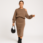 Lavinque Outfit set Marron / S Ensemble Jupe & Pull Bordeaux | Asymétrique & Confort Chic