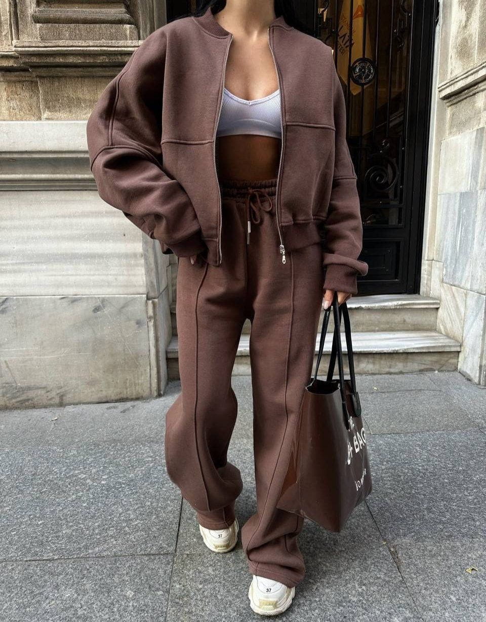 Lavinque outfit set Marron / S Ensemble Sweat et Pantalon | Confortable | Style Décontracté