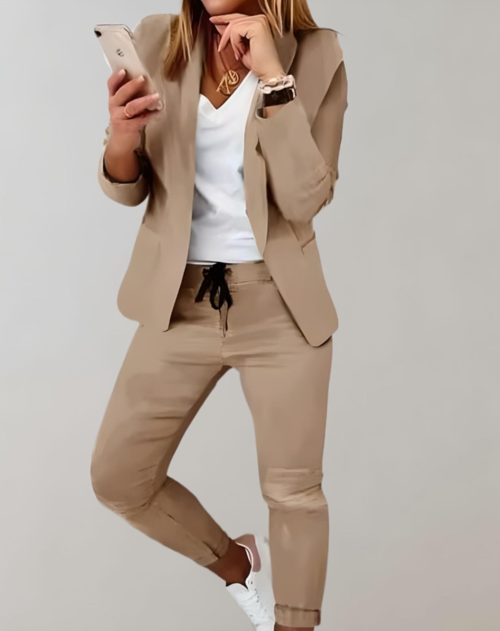 Lavinque outfit set Marron / S Ensemble Tailleur à Carreaux | Chic & Confortable | Bureau & Quotidien