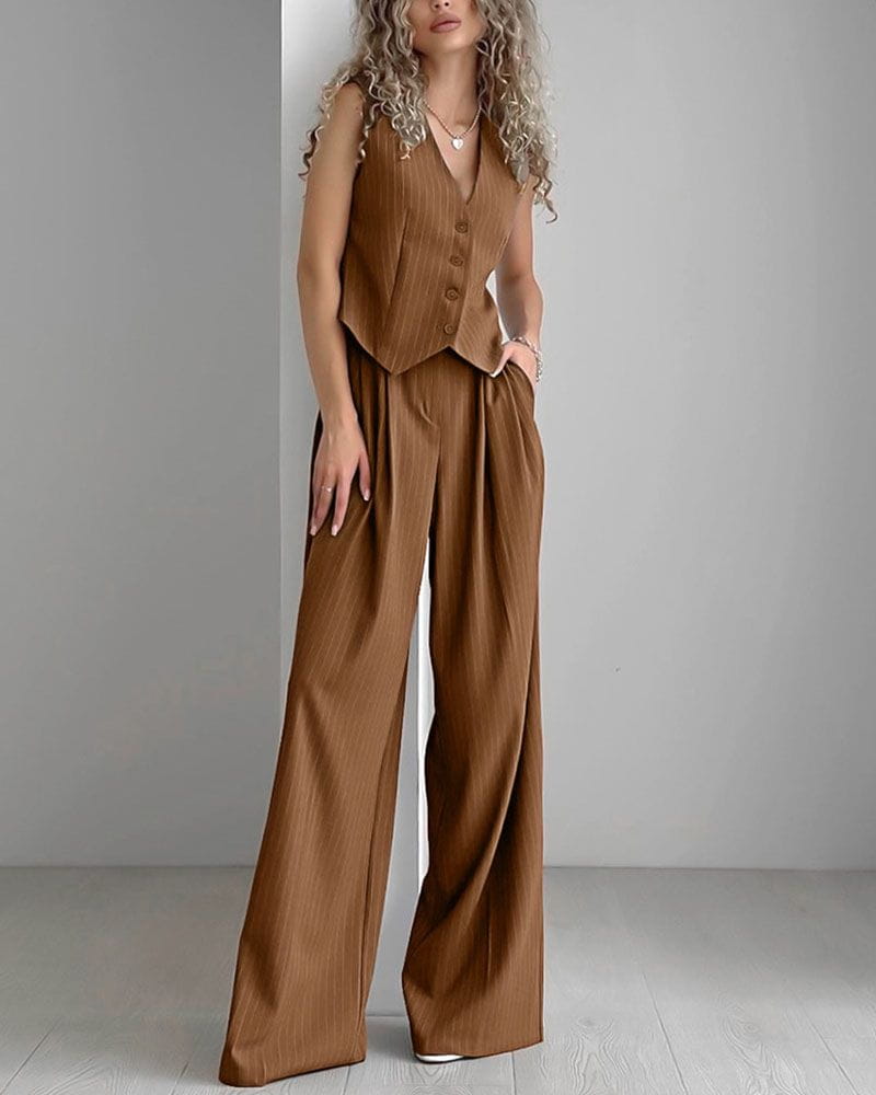 Lavinque outfit set Marron / S Ensemble Tailleur Débardeur et Pantalon Large | Élégant | Fluide et Moderne