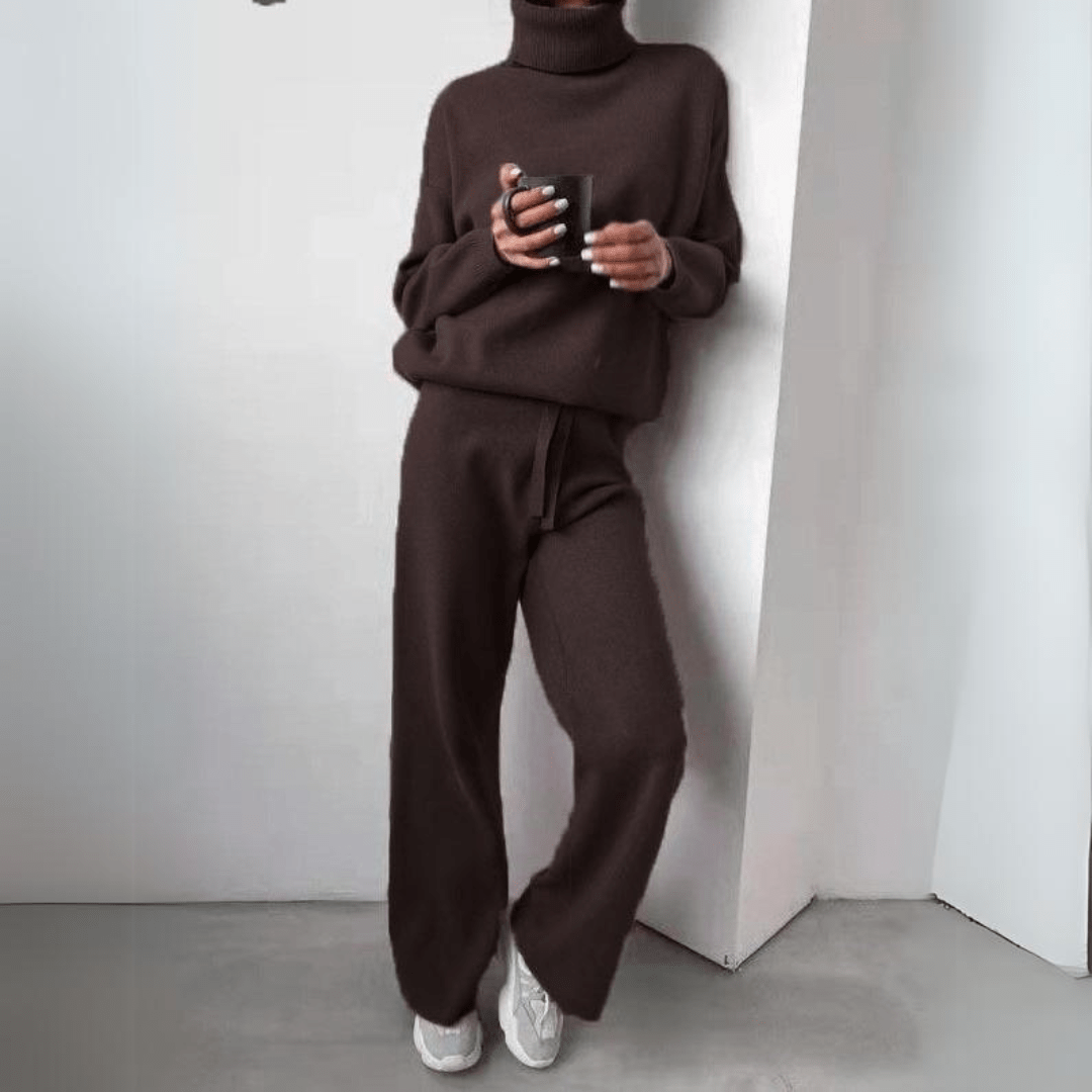 Lavinque outfit set Marron / S Ensemble Tricoté à Col Roulé | Élégance Décontractée | Doux & Confortable