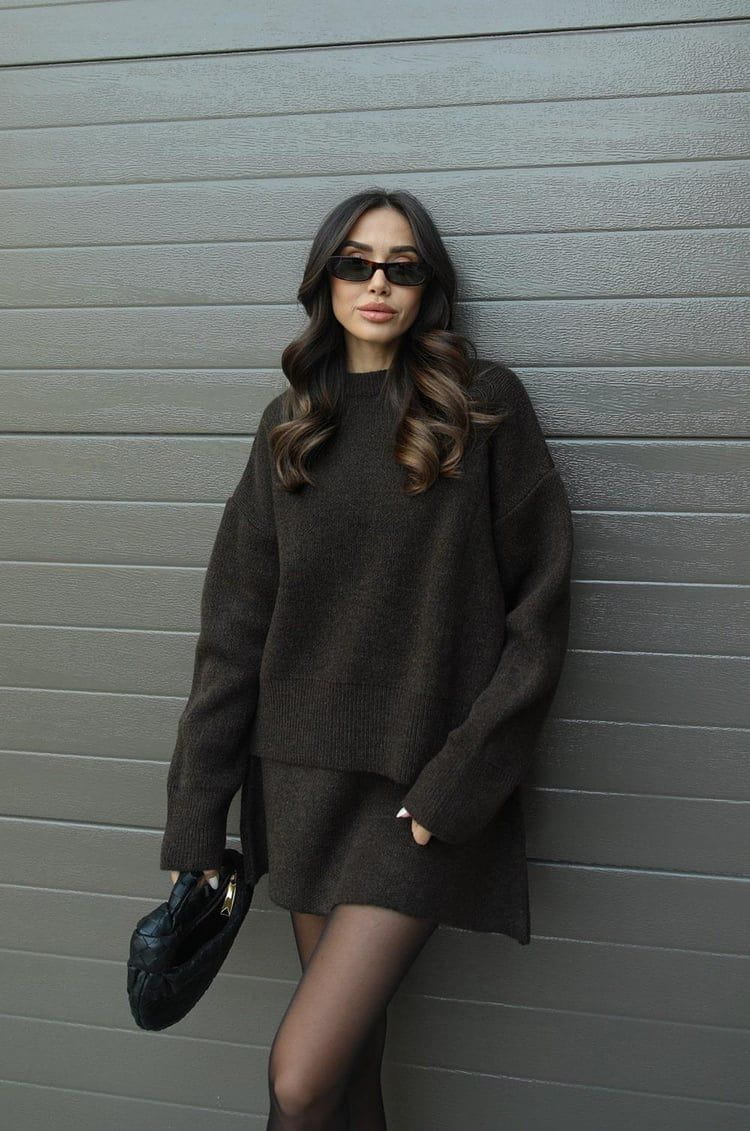 Lavinque outfit set Marron / XS Ensemble Pull Oversize & Jupe | Élégance & Confort | Look Automnal