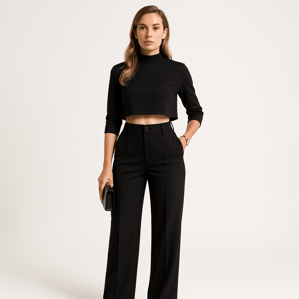 Lavinque Outfit set Noir / S Ensemble Beige Crop Top & Pantalon | Minimaliste & Élégant | Taille Haute