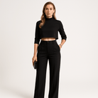 Lavinque Outfit set Noir / S Ensemble Beige Crop Top & Pantalon | Minimaliste & Élégant | Taille Haute