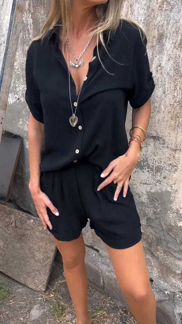 Lavinque outfit set Noir / S Ensemble Chemise et Short | Lin | Élégance Décontractée