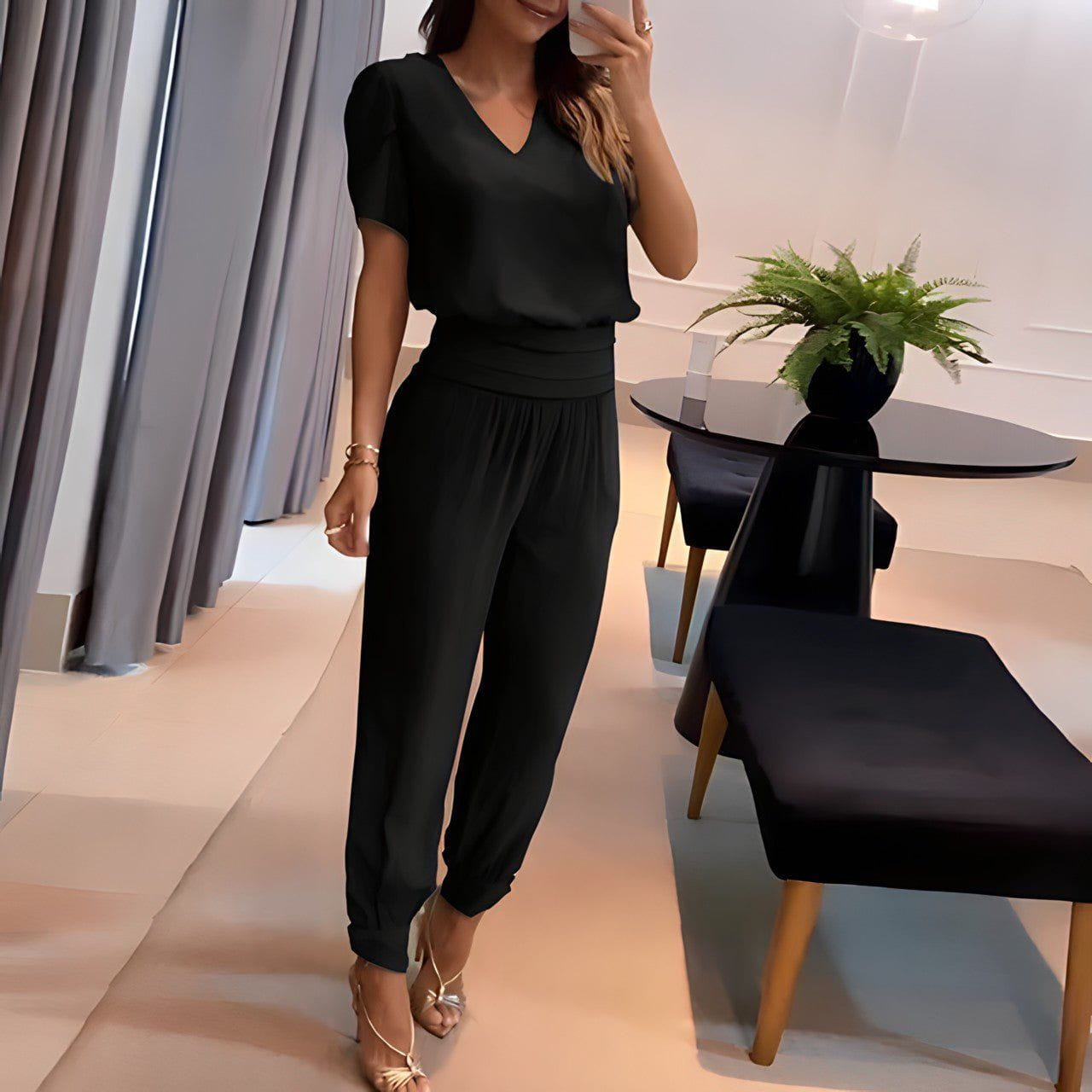 Lavinque outfit set Noir / S Ensemble Chic Femme | Haut Court et Pantalon Large | Élégance et Modernité