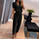 Lavinque outfit set Noir / S Ensemble Chic Femme | Haut Court et Pantalon Large | Élégance et Modernité