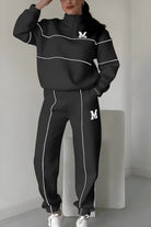 Lavinque Outfit set Noir / S Ensemble de Jogging Vert Foncé | Col Zippé & Lettrage M | Sportif et Stylé