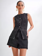 Lavinque Outfit set Noir / S Ensemble Gilet & Short en Jean | Denim Bleu Foncé | Tendance et Structuré