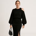 Lavinque Outfit set Noir / S Ensemble Jupe & Pull Bordeaux | Asymétrique & Confort Chic