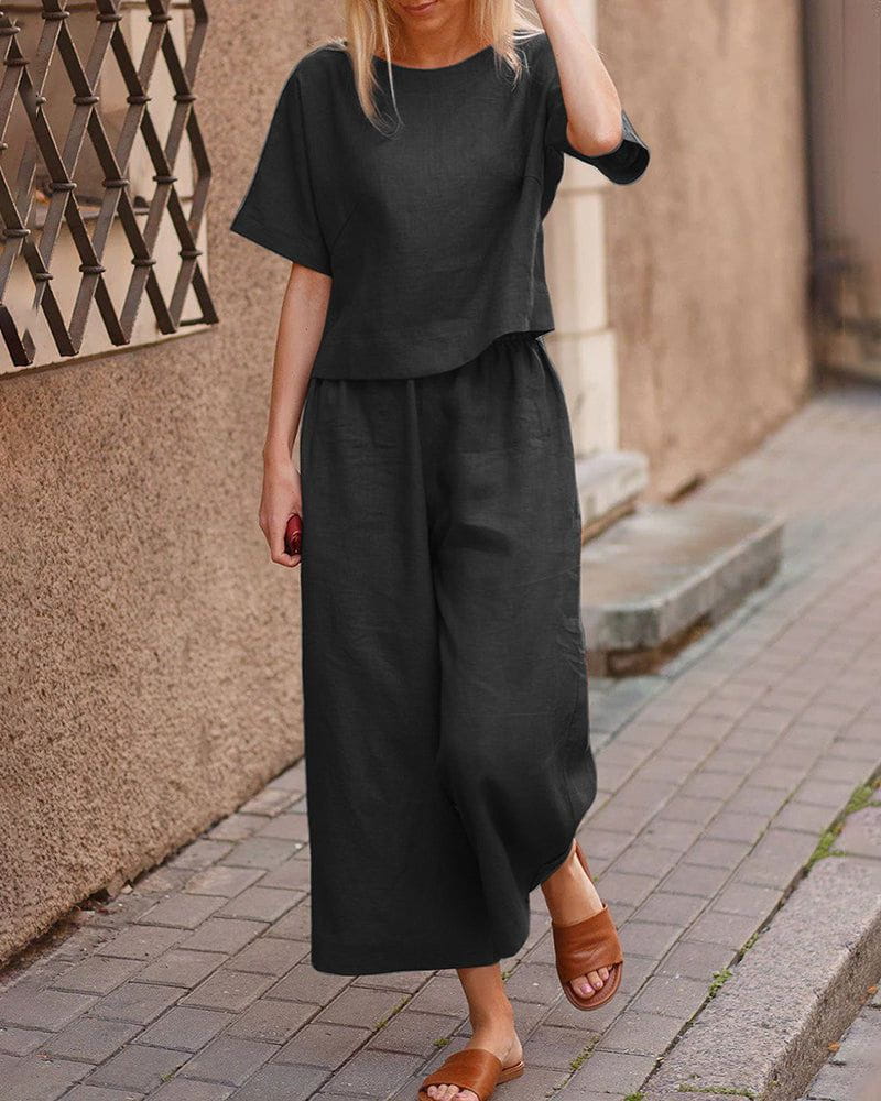 Lavinque outfit set Noir / S Ensemble Lin Femme | Deux Pièces | Confort et Élégance