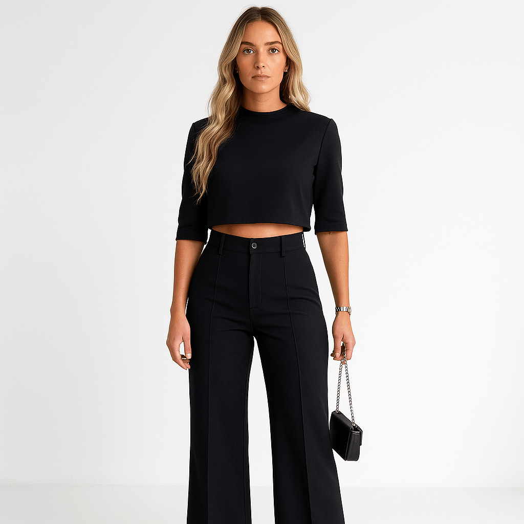 Lavinque Outfit set Noir / S Ensemble Marron Foncé | Crop Top & Pantalon | Style Minimal Élancé
