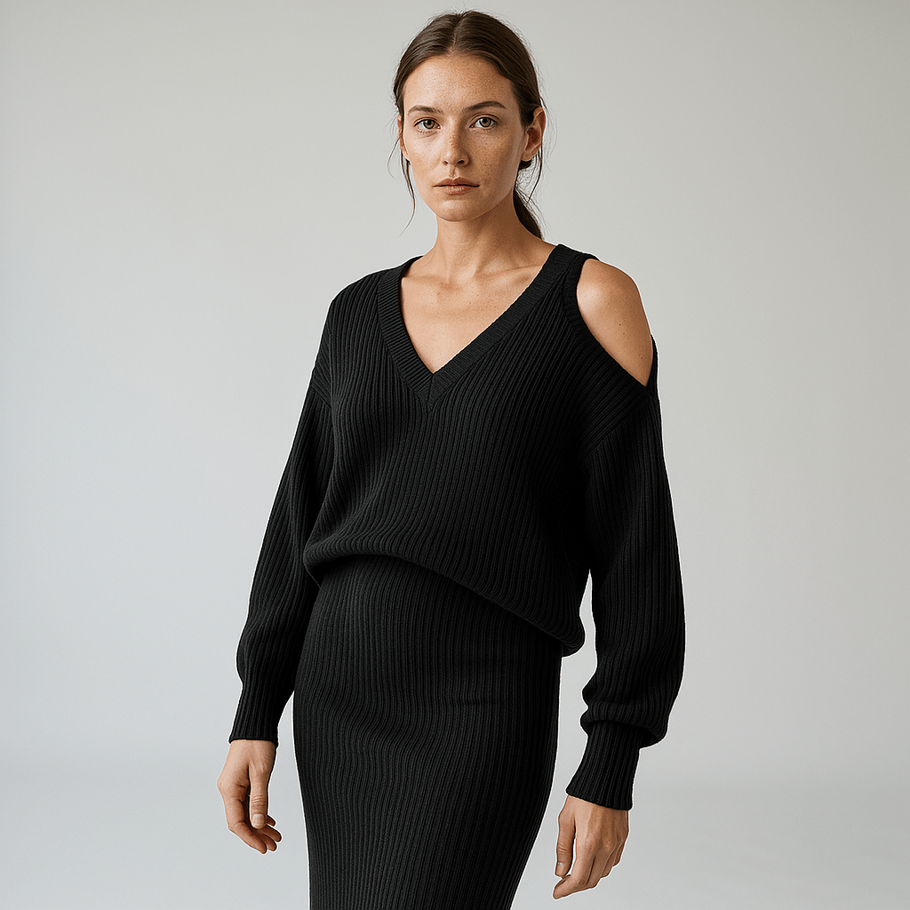 Lavinque Outfit set Noir / S Ensemble Noir Asymétrique | Épaule Dénudée | Élégant & Minimal
