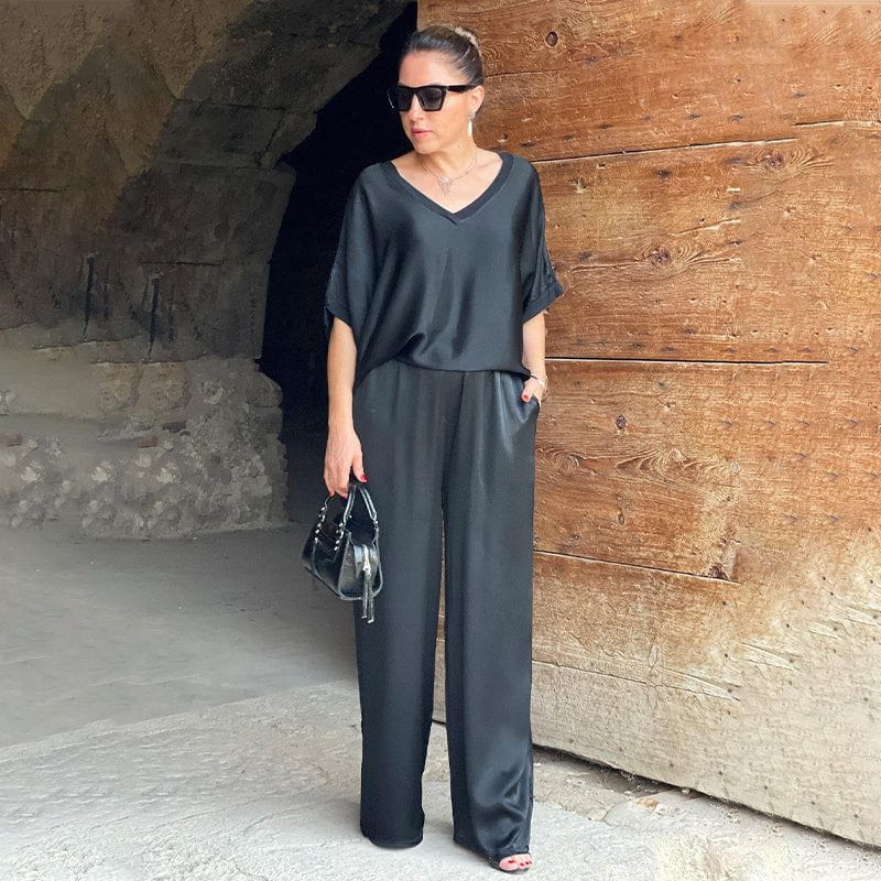 Lavinque outfit set Noir / S Ensemble Satin Fluide | Élégant et Confortable | Style Chic Décontracté