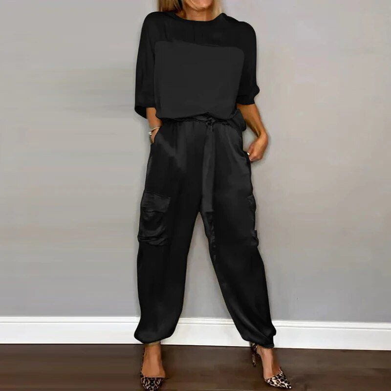 Lavinque Outfit set Noir / S Ensemble Satiné Chic | Beige Doré | Élégant et Fluide
